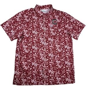 Columbia PFG Mens South Carolina Gamecocks Tropical Fishing Shirt Garnet Medium